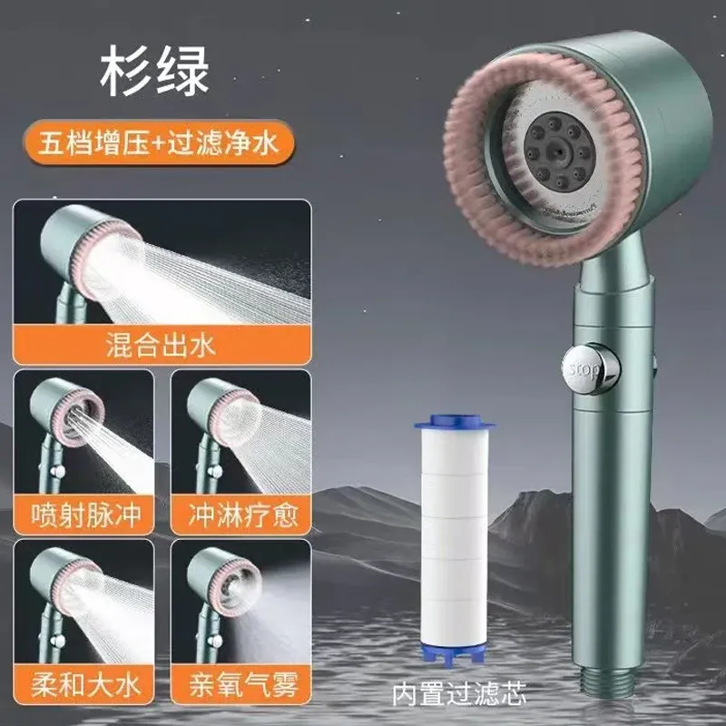 Pommeau de Douche Pressurisé 5 Modes avec Filtre et Bouton d'Arrêt, Économiseur d'Eau 9