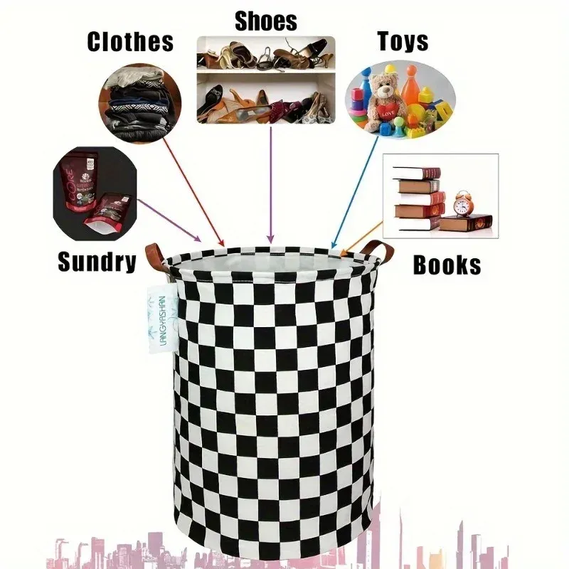 Panier à linge pliable à carreaux noir et blanc pour jouets et vêtements 5