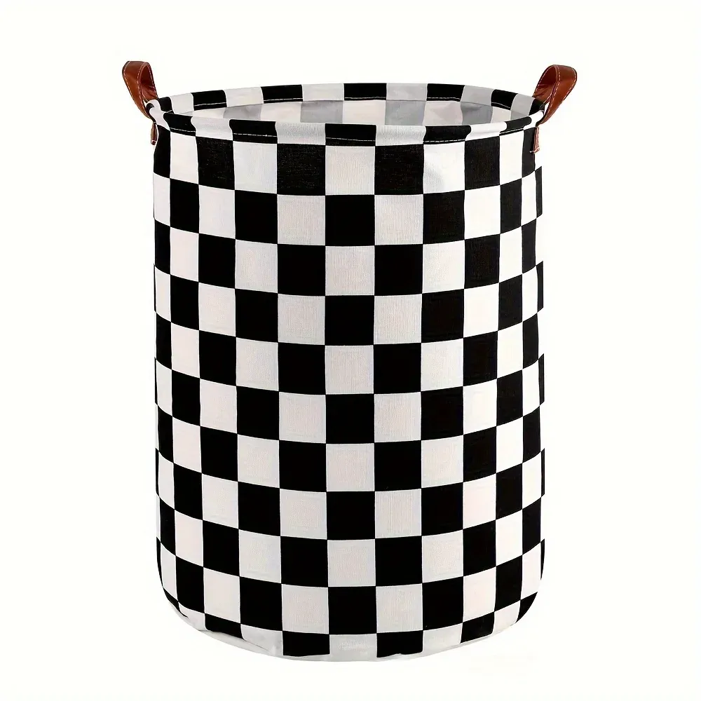 Panier à linge pliable à carreaux noir et blanc