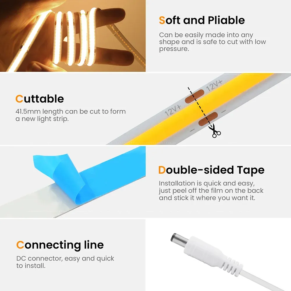 Lampe LED COB 5V à détecteur de mouvement, alimentée par USB ou batterie, à allumage et extinction automatiques, pour armoire, cuisine et escalier 6