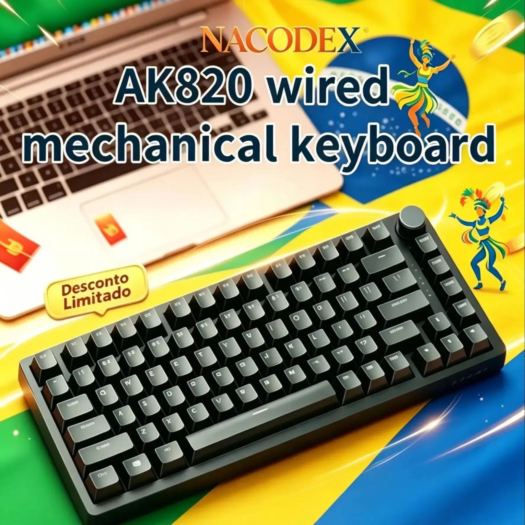 AJAZZ AK820 Clavier mécanique filaire avec molette de volume, touches remplaçables à chaud pour bureau et maison 1