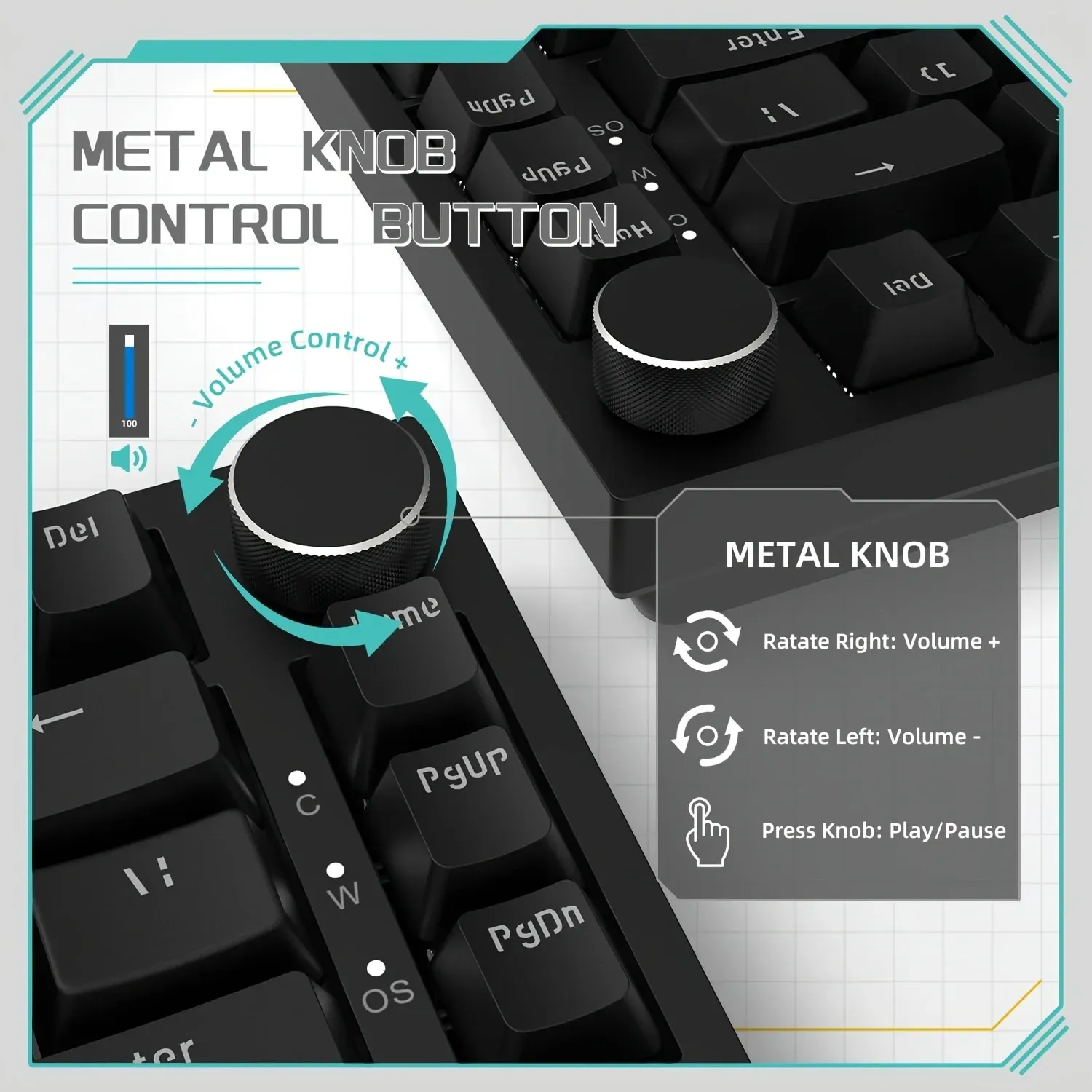 AJAZZ AK820 Clavier mécanique filaire avec molette de volume, touches remplaçables à chaud pour bureau et maison 3