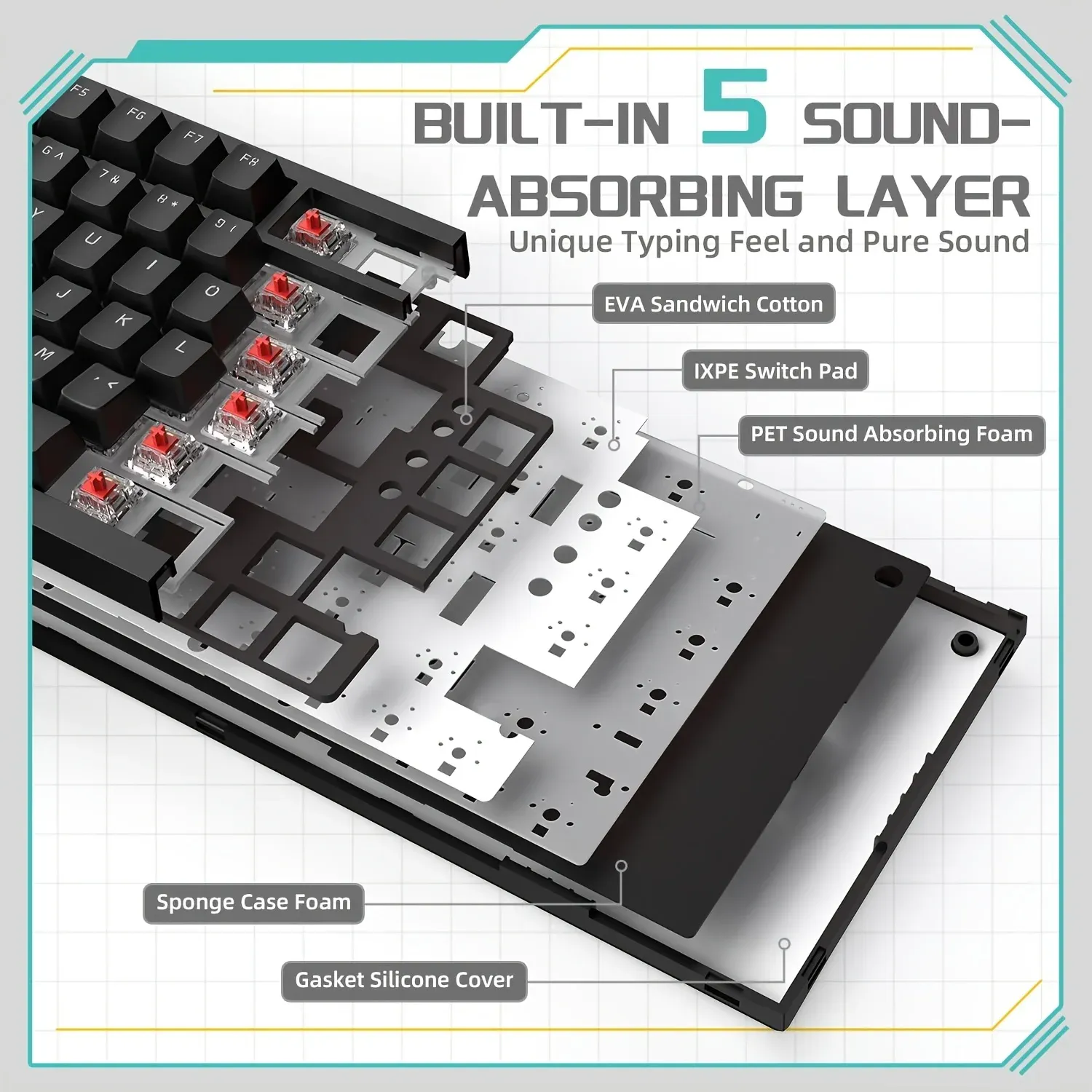 AJAZZ AK820 Clavier mécanique filaire avec molette de volume, touches remplaçables à chaud pour bureau et maison 4