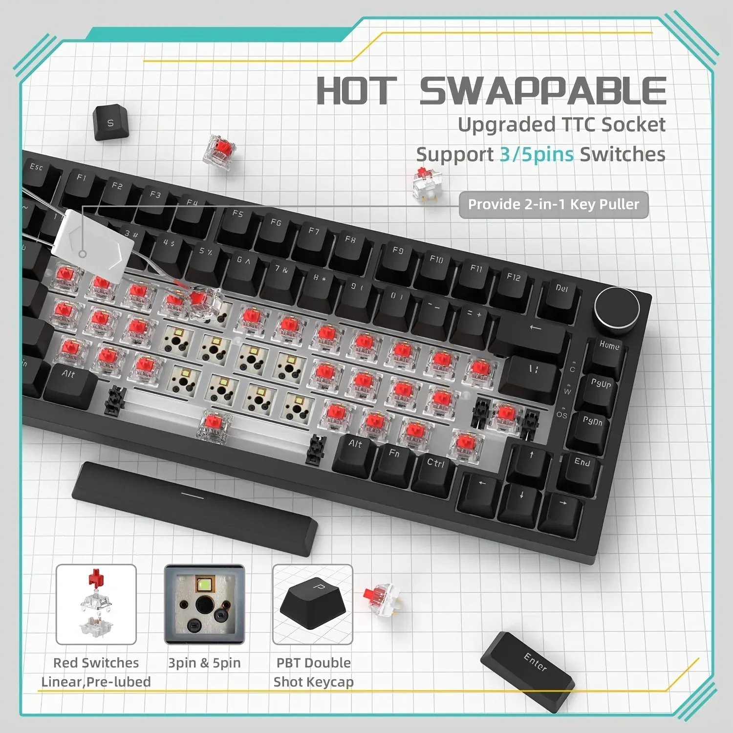 Détail du montage et des touches du clavier Ajazz AK820 Pro