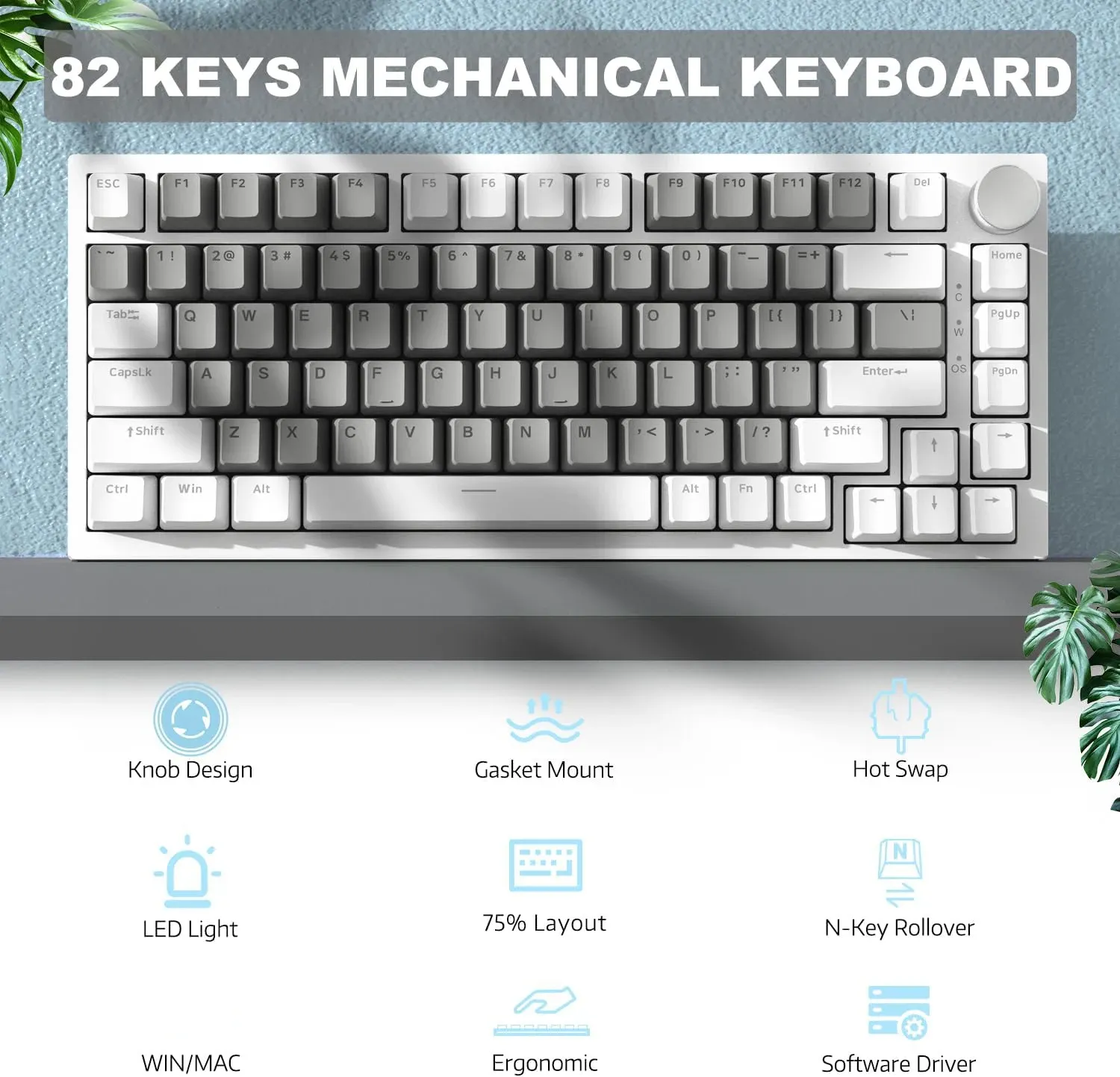 AJAZZ AK820 Clavier mécanique filaire avec molette de volume, touches remplaçables à chaud pour bureau et maison 14