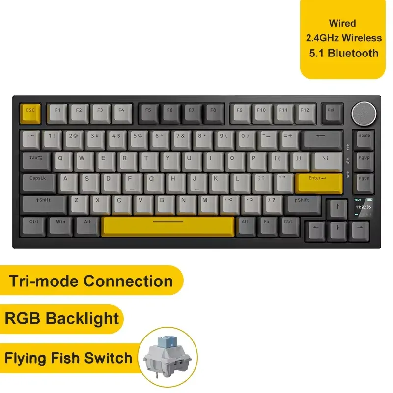 AJAZZ AK820 Clavier mécanique filaire avec molette de volume, touches remplaçables à chaud pour bureau et maison 7