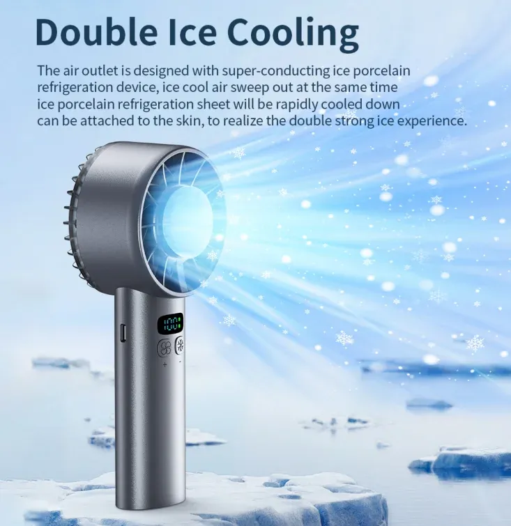 Ventilateur portatif rechargeable USB à fonction de refroidissement par glace, écran LED et haute vitesse 2