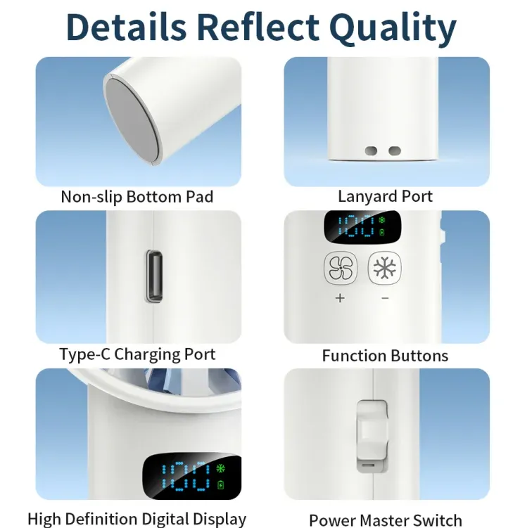 Ventilateur portatif rechargeable USB à fonction de refroidissement par glace, écran LED et haute vitesse 4
