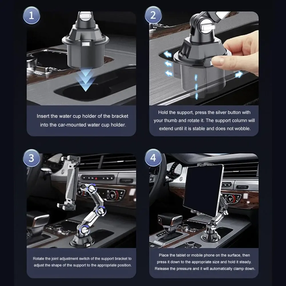 Porte-gobelet de voiture universel pour tablette et téléphone, avec bras long réglable, compatible iPad, Samsung Galaxy Tab et Kindle 5