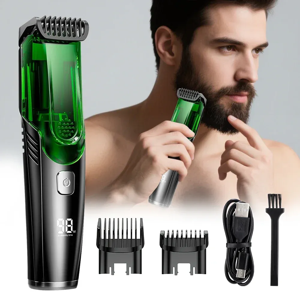 Tondeuse à cheveux sous vide pour hommes, tondeuse à barbe rechargeable avec écran LCD, kit de coupe de cheveux autonome, tondeuse sans fil pour barbier, étanche IPX6, 20 longueurs, cadeau. - Image 1