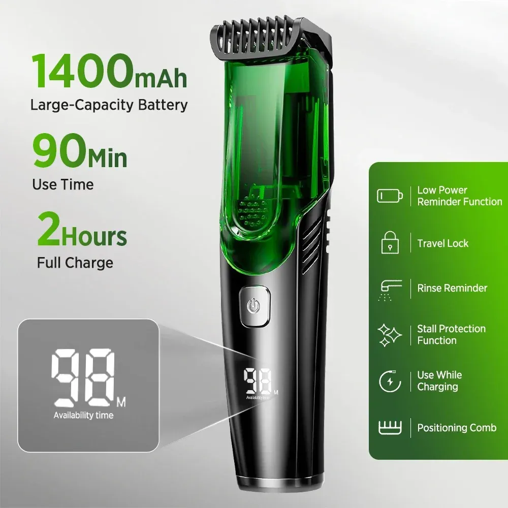 Tondeuse à cheveux sous vide pour hommes, tondeuse à barbe rechargeable avec écran LCD, kit de coupe de cheveux autonome, tondeuse sans fil pour barbier, étanche IPX6, 20 longueurs, cadeau. 5