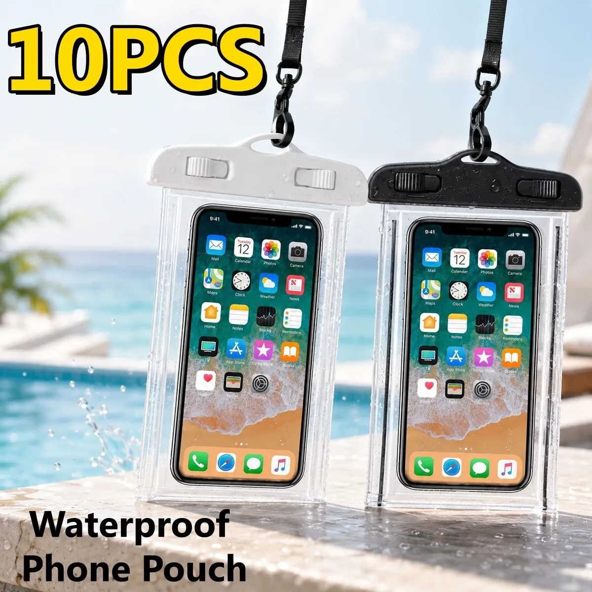 Pochette de téléphone étanche transparente à suspendre au cou, étui tactile pour la plage et la natation, pochette de rangement pour téléphone (lot de 10 ou 1 pièce)