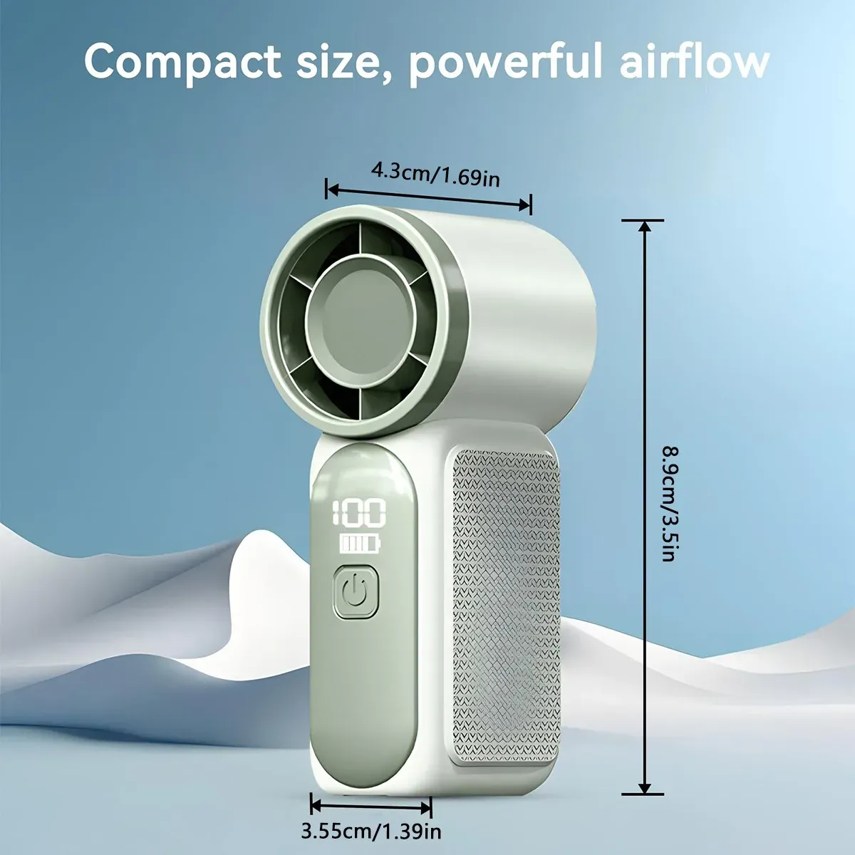 Mini ventilateur portatif en situation d'utilisation