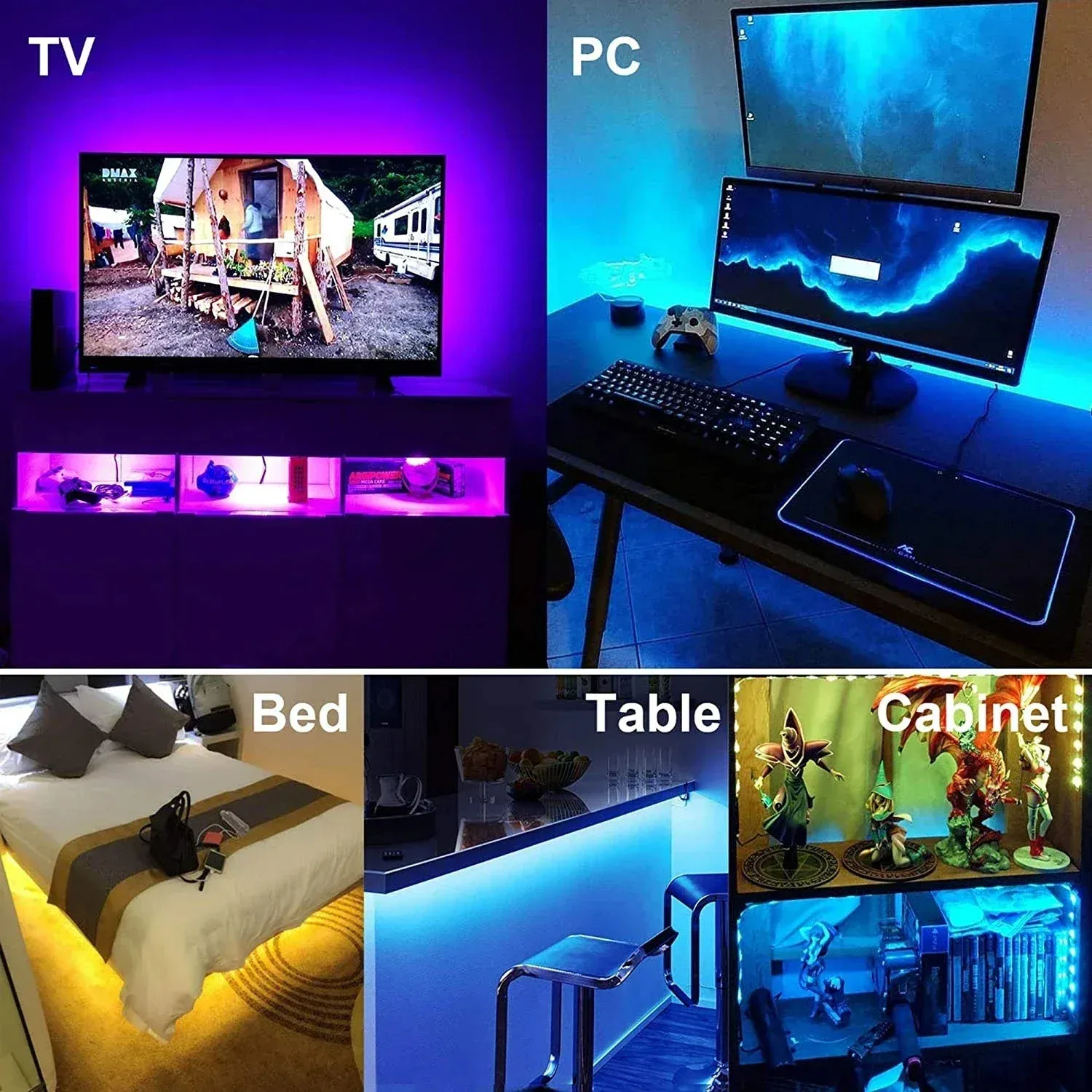 Bande LED intelligente RGB 5050 USB 5V avec Bluetooth, contrôlable par application et télécommande, ruban LED flexible pour rétroéclairage de TV et décoration de fête 6