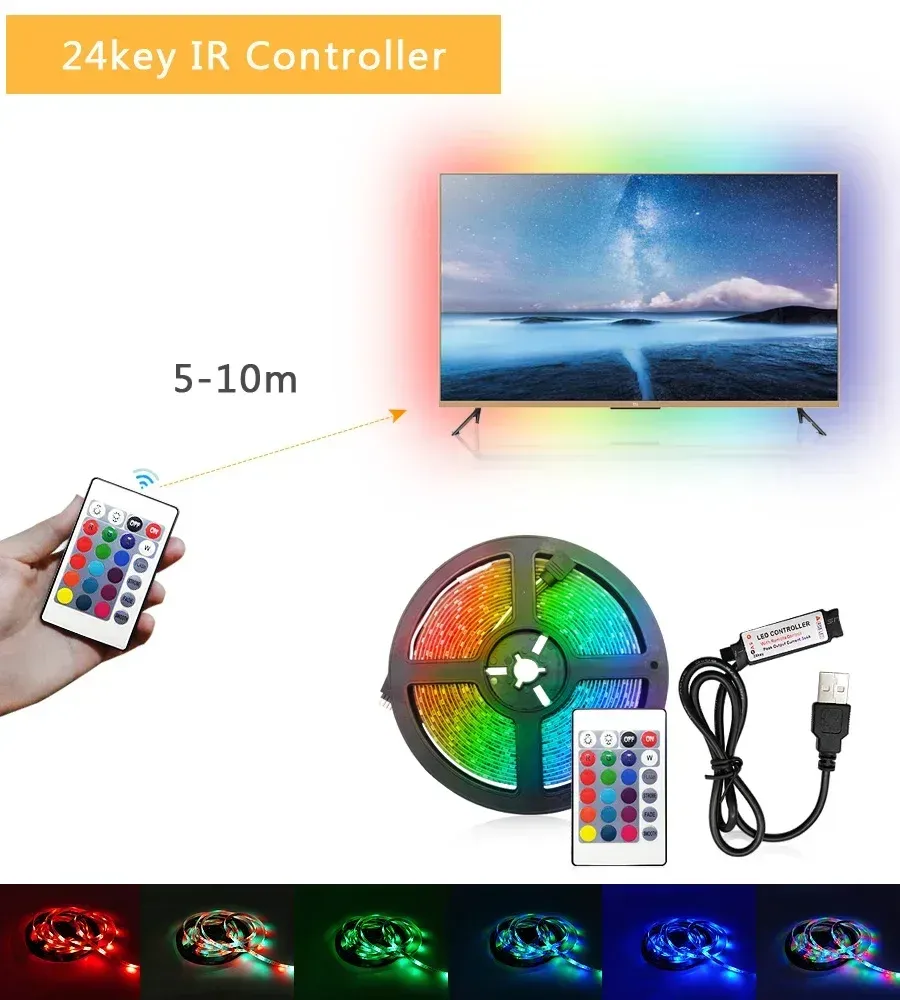 Bande LED RVB sous un meuble avec éclairage coloré