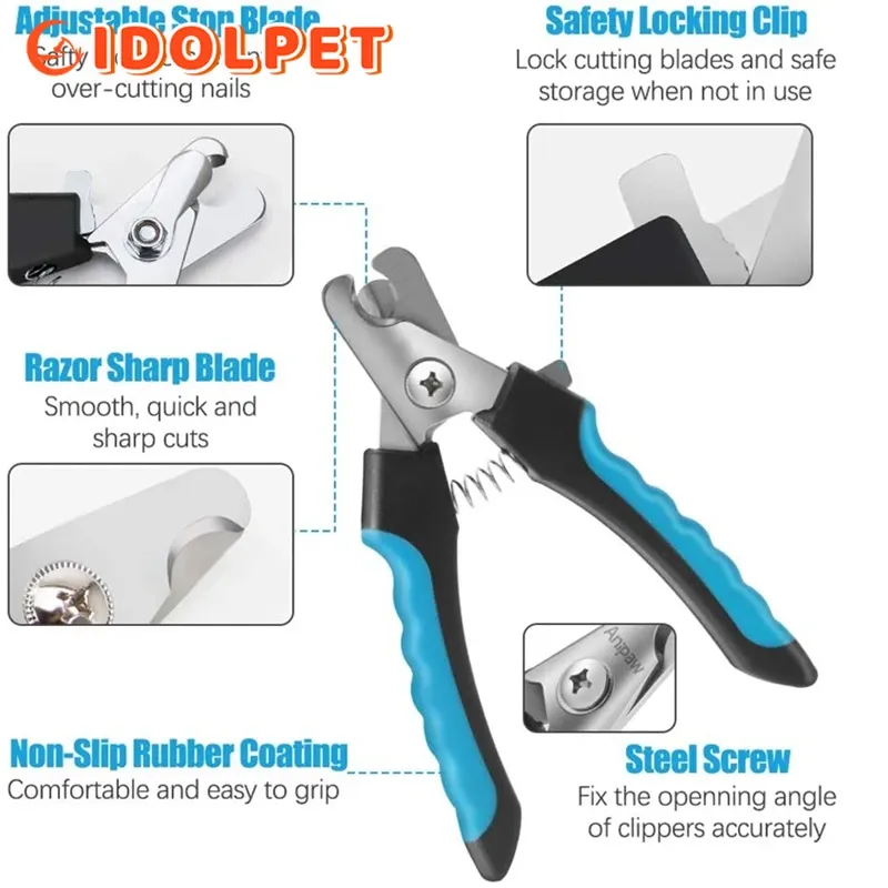 Coupe-ongles professionnel pour animaux de compagnie avec protection de sécurité, pince en acier inoxydable pour chats et chiens, pour le soin des griffes, accessoire de toilettage, taille adaptée 3