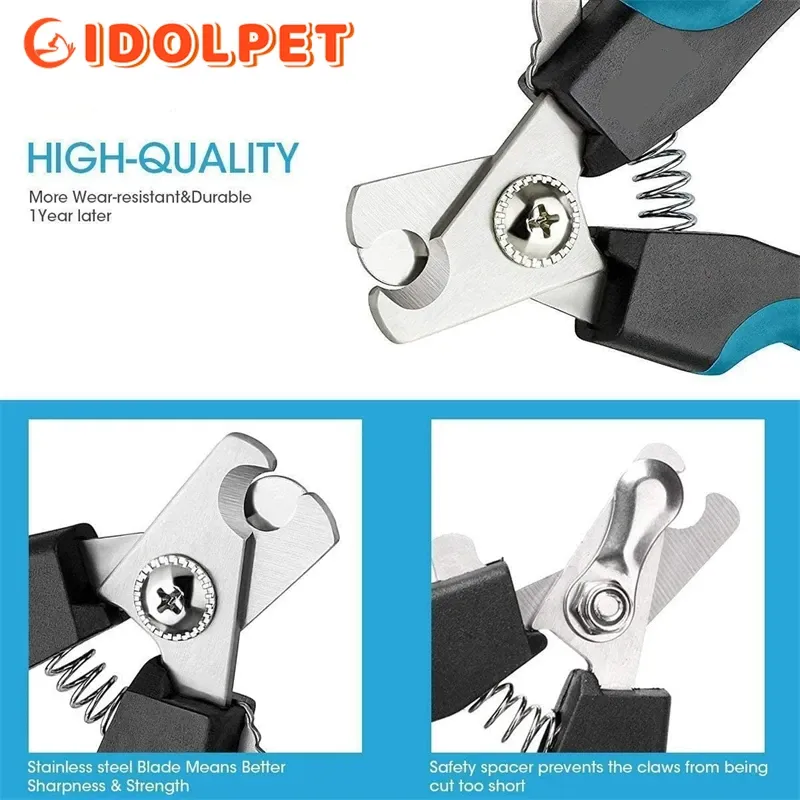 Coupe-ongles professionnel pour animaux de compagnie avec protection de sécurité, pince en acier inoxydable pour chats et chiens, pour le soin des griffes, accessoire de toilettage, taille adaptée 2