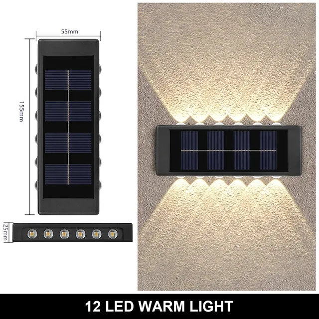 Applique solaire d'extérieur à lumière chaude, étanche, éclairage haut et bas, idéale pour balcon, cour, jardin et décoration murale 6