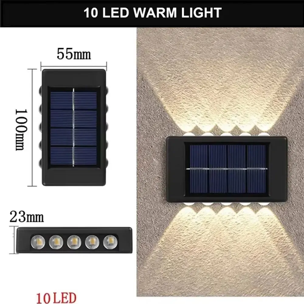 Applique solaire d'extérieur à lumière chaude, étanche, éclairage haut et bas, idéale pour balcon, cour, jardin et décoration murale 10