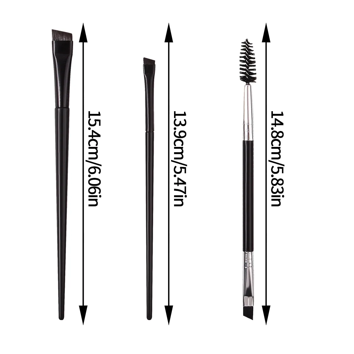 Lot de 3 pinceaux maquillage : pinceau eye-liner ultra-fin à bord plat, pinceau à sourcils plat et pinceau 2-en-1 double tête pour recourber les cils et sourcils 2