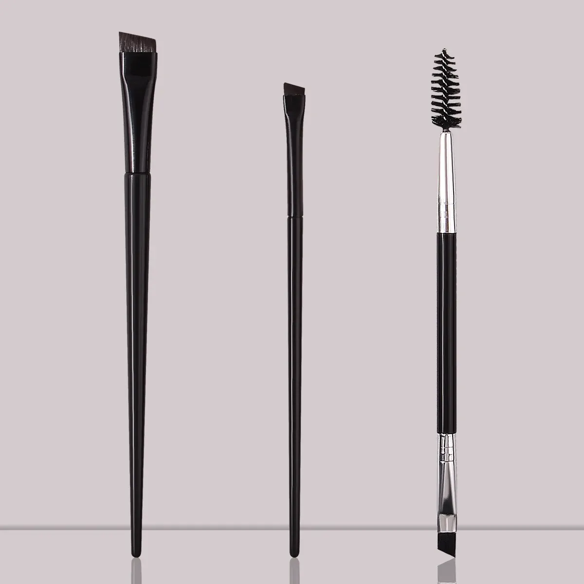 Lot de 3 pinceaux maquillage : pinceau eye-liner ultra-fin à bord plat, pinceau à sourcils plat et pinceau 2-en-1 double tête pour recourber les cils et sourcils 4