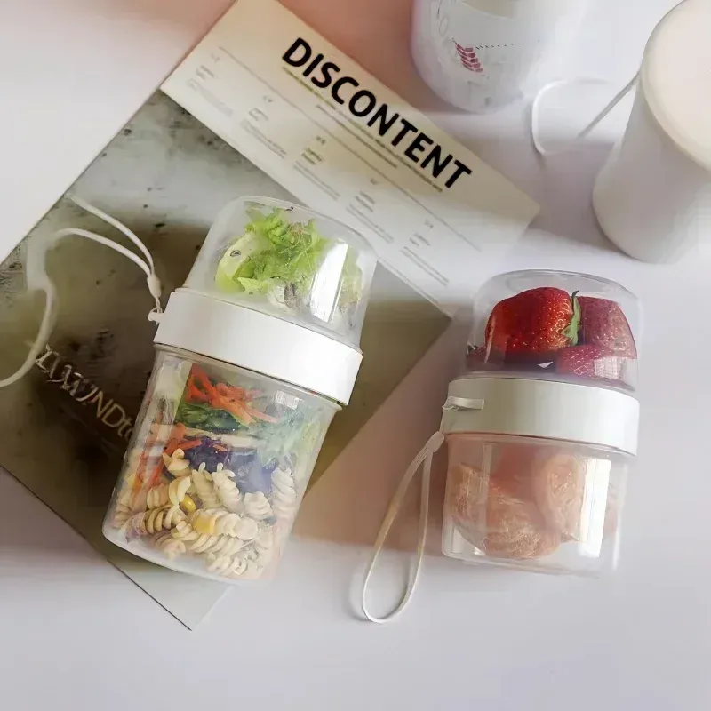 Ensemble de boîtes à déjeuner Bento avec bol pour petit-déjeuner, avoine, céréales et yaourt, comprenant contenant à salade, tasse à sauce avec couvercle, fourchette et joint d'étanchéité 2