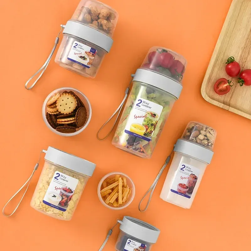 Ensemble de boîtes à déjeuner Bento avec bol pour petit-déjeuner, avoine, céréales et yaourt, comprenant contenant à salade, tasse à sauce avec couvercle, fourchette et joint d'étanchéité 6
