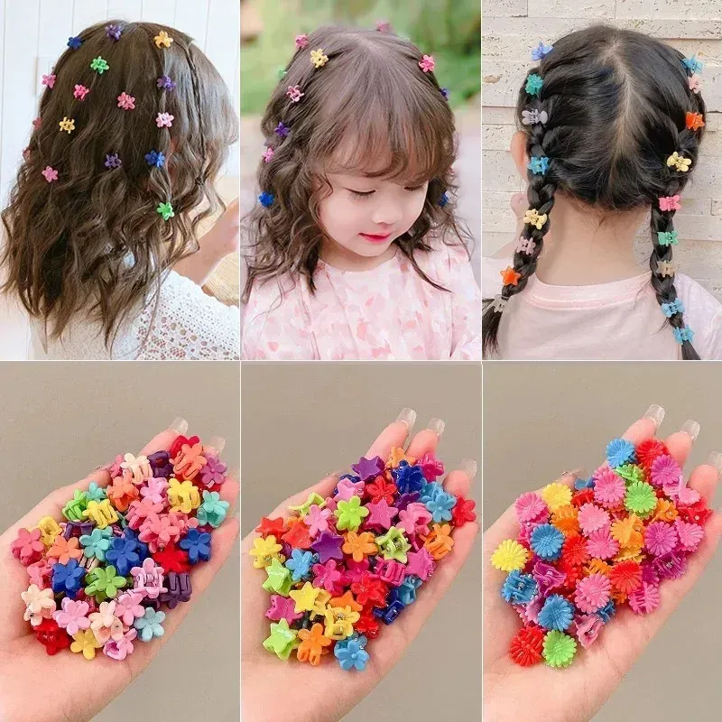 Pinces à cheveux de dessin animé pour filles, lot de 50 pièces, petites pinces à griffes, motifs fleurs et étoiles, accessoires pour enfants, épingles douces 2