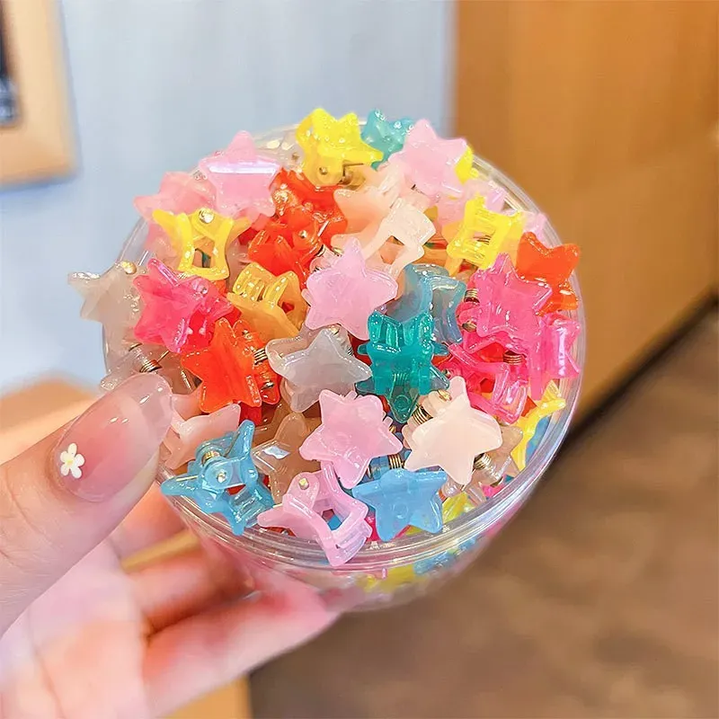 Pinces à cheveux de dessin animé pour filles, lot de 50 pièces, petites pinces à griffes, motifs fleurs et étoiles, accessoires pour enfants, épingles douces 11