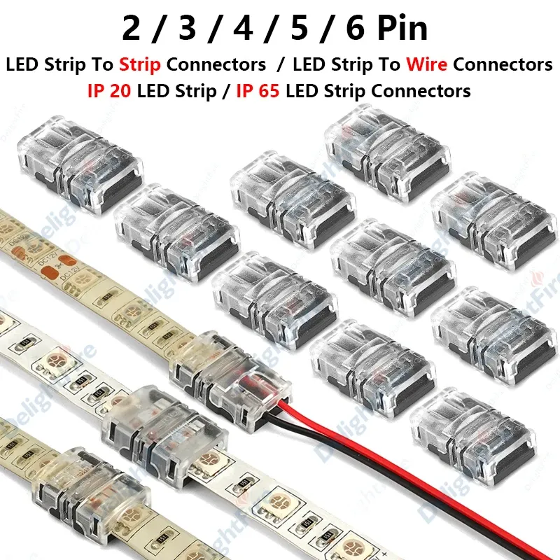 Connecteur LED sans soudure 2 à 6 broches pour bande LED RGB, RGBW, SMD 5050 et WS2812B