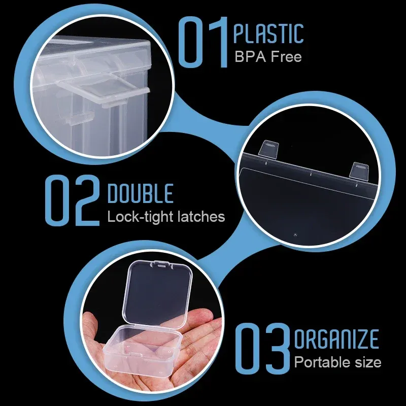 Boîte de rangement en plastique, petits étuis de rangement de perles, Mini boîte de rangement de perles transparente avec couvercle à charnière pour fournitures de bijoux DIY 3