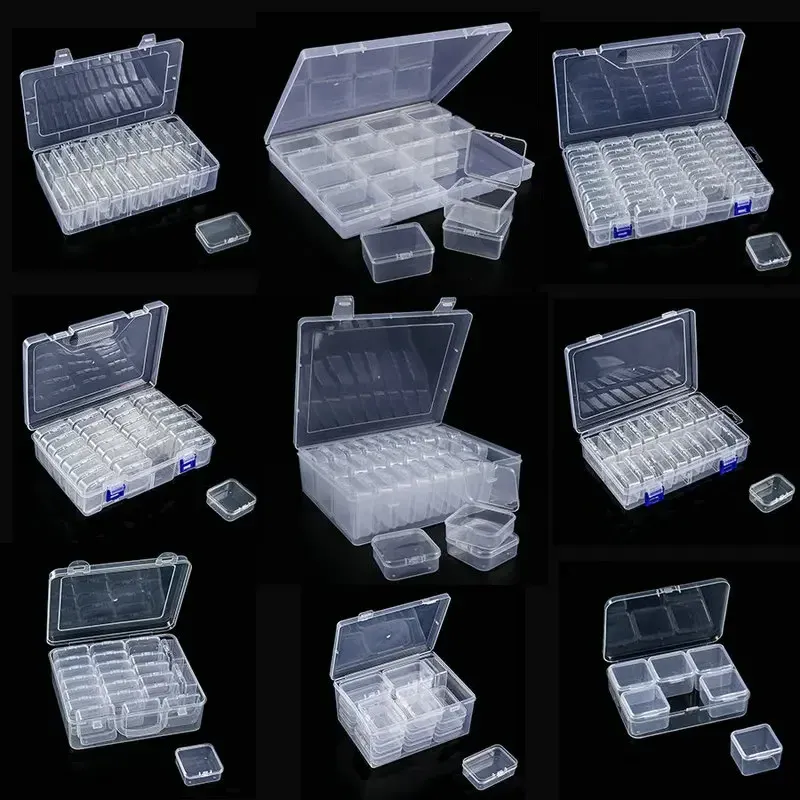 Boîte de rangement en plastique, petits étuis de rangement de perles, Mini boîte de rangement de perles transparente avec couvercle à charnière pour fournitures de bijoux DIY - Image 1