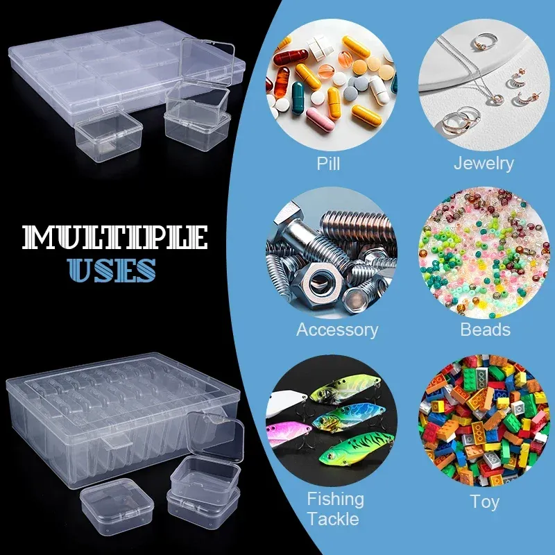 Boîte de rangement en plastique, petits étuis de rangement de perles, Mini boîte de rangement de perles transparente avec couvercle à charnière pour fournitures de bijoux DIY 6