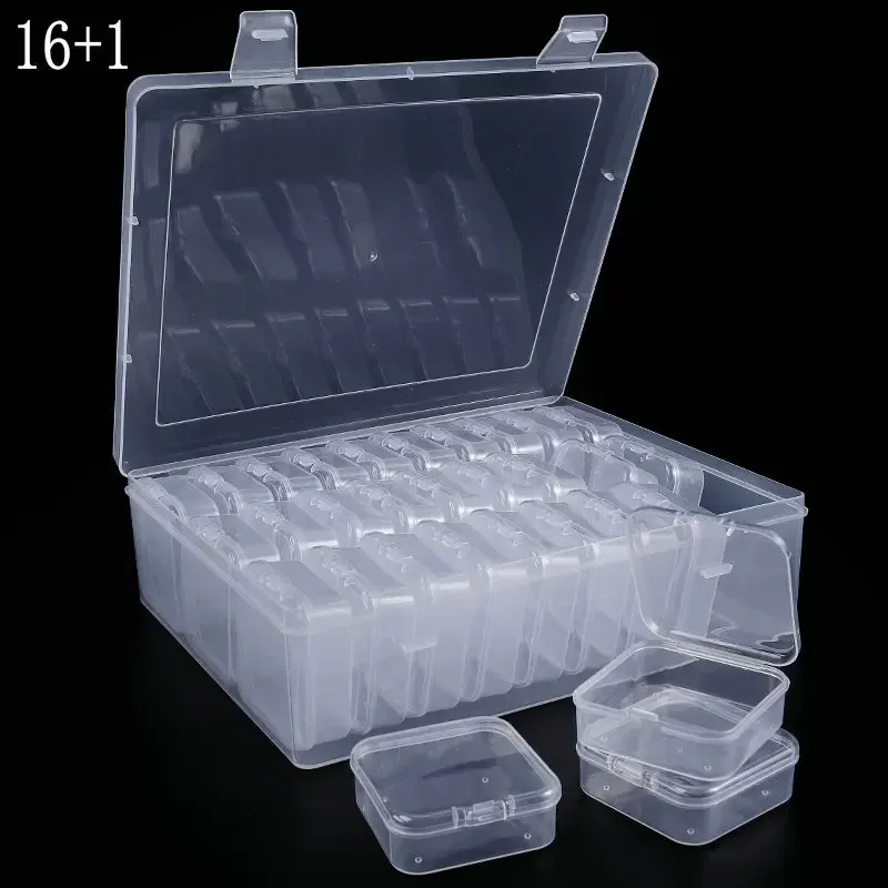Boîte de rangement en plastique, petits étuis de rangement de perles, Mini boîte de rangement de perles transparente avec couvercle à charnière pour fournitures de bijoux DIY 7