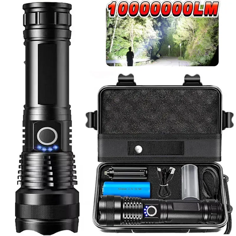 Lampe de poche tactique LED rechargeable en alliage d'aluminium à zoom télescopique pour le camping et la pêche