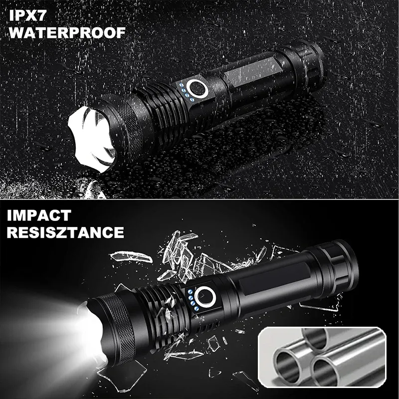 Lampe de poche tactique LED rechargeable en alliage d'aluminium à zoom télescopique pour le camping et la pêche 5