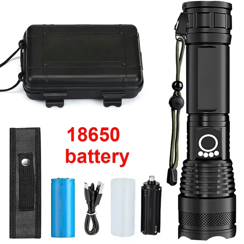 Lampe de poche tactique LED rechargeable en alliage d'aluminium à zoom télescopique pour le camping et la pêche 10