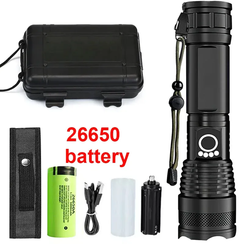 Lampe de poche tactique LED rechargeable en alliage d'aluminium à zoom télescopique pour le camping et la pêche 9