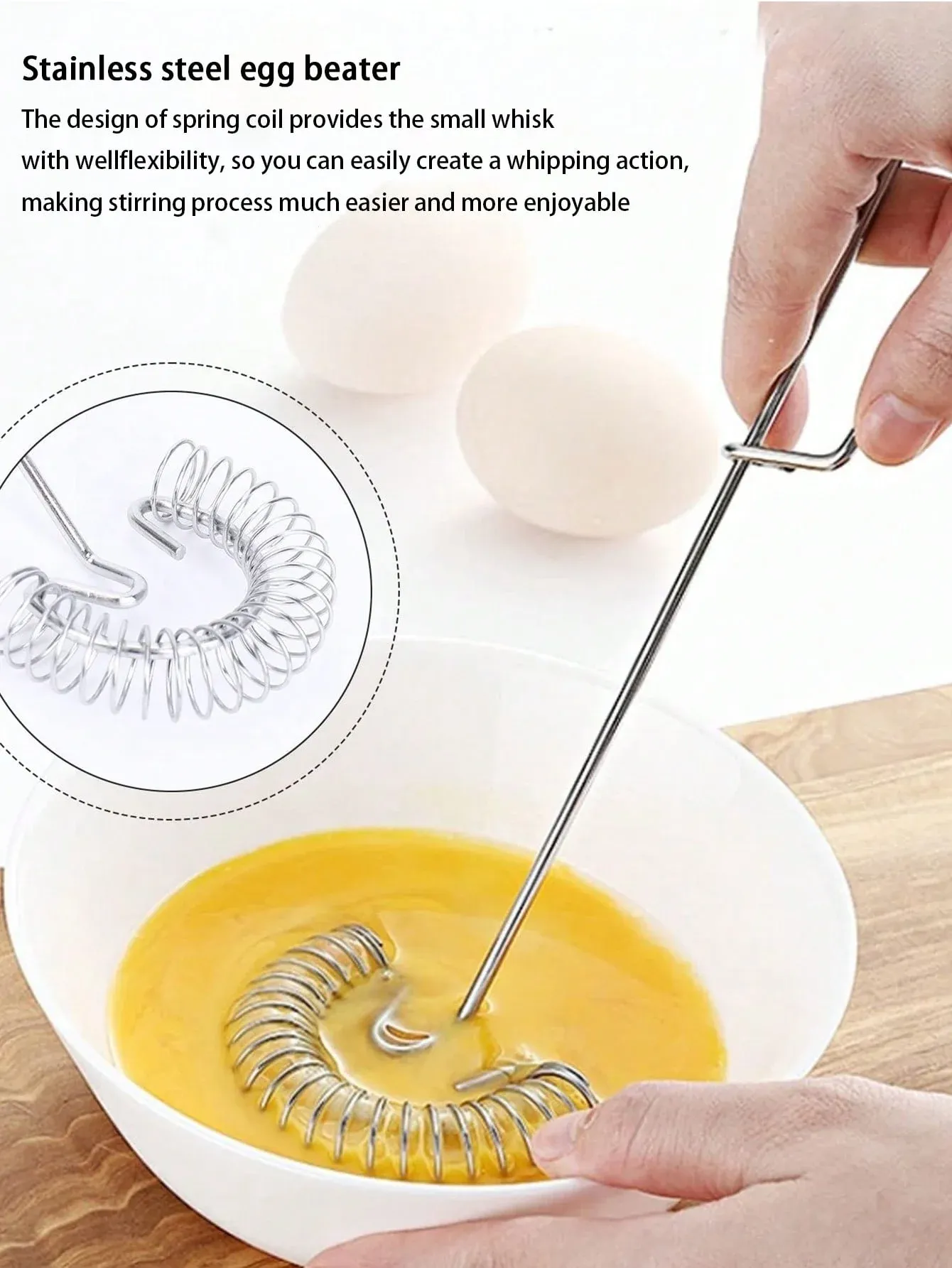 Fouet de cuisine en spirale en acier inoxydable, vue d'ensemble