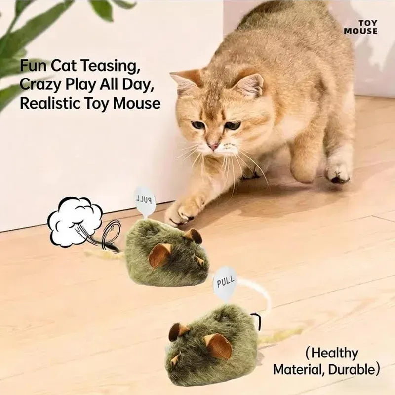 Jouet interactif en peluche pour chat, souris couineuse imitation, résistant aux morsures, pour chaton 3
