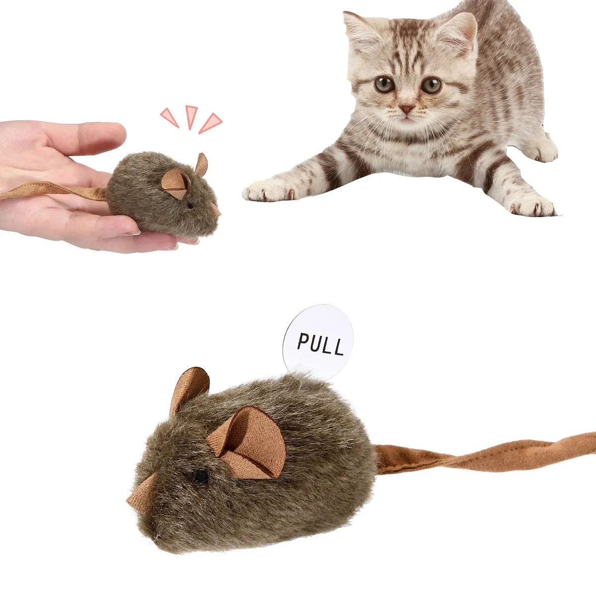 Détail de la souris en peluche pour chat