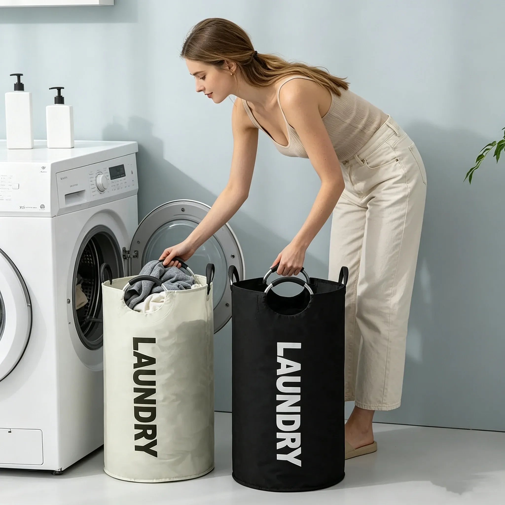 Panier à linge extra-large imperméable avec poignée rembourrée – Pliable, rangement multi-usages pour salle de bain et buanderie 4