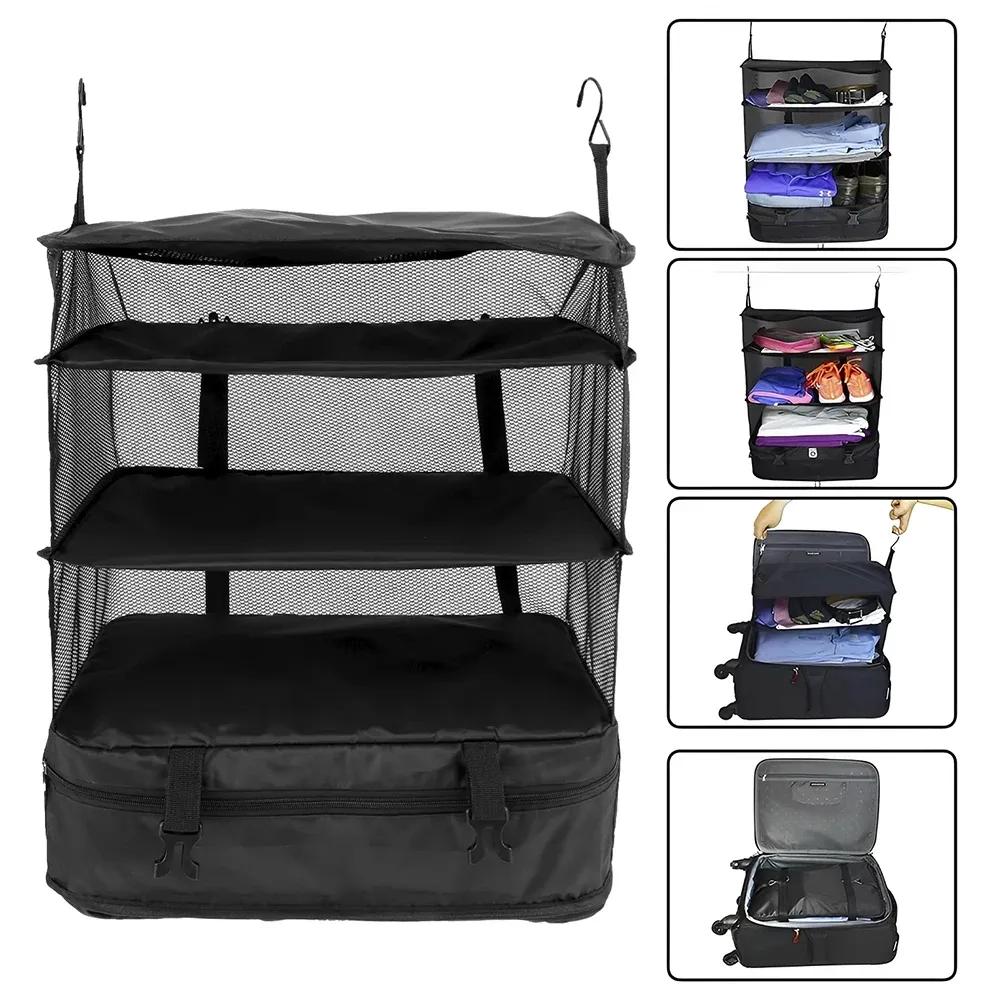 Organisateur de voyage suspendu pliable à 3 couches – Sac de rangement multifonctionnel pour vêtements et articles de toilette - Image 1