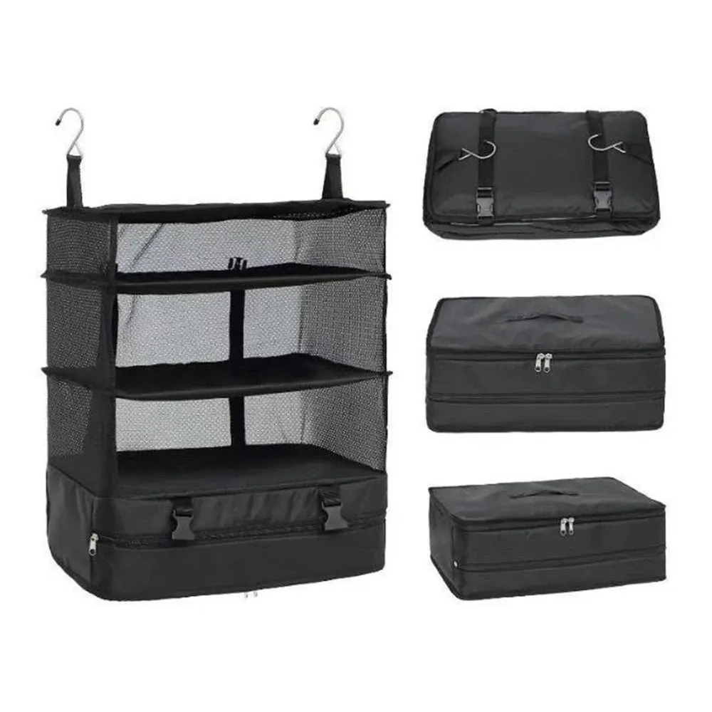 Organisateur de voyage suspendu pliable à 3 couches – Sac de rangement multifonctionnel pour vêtements et articles de toilette 2