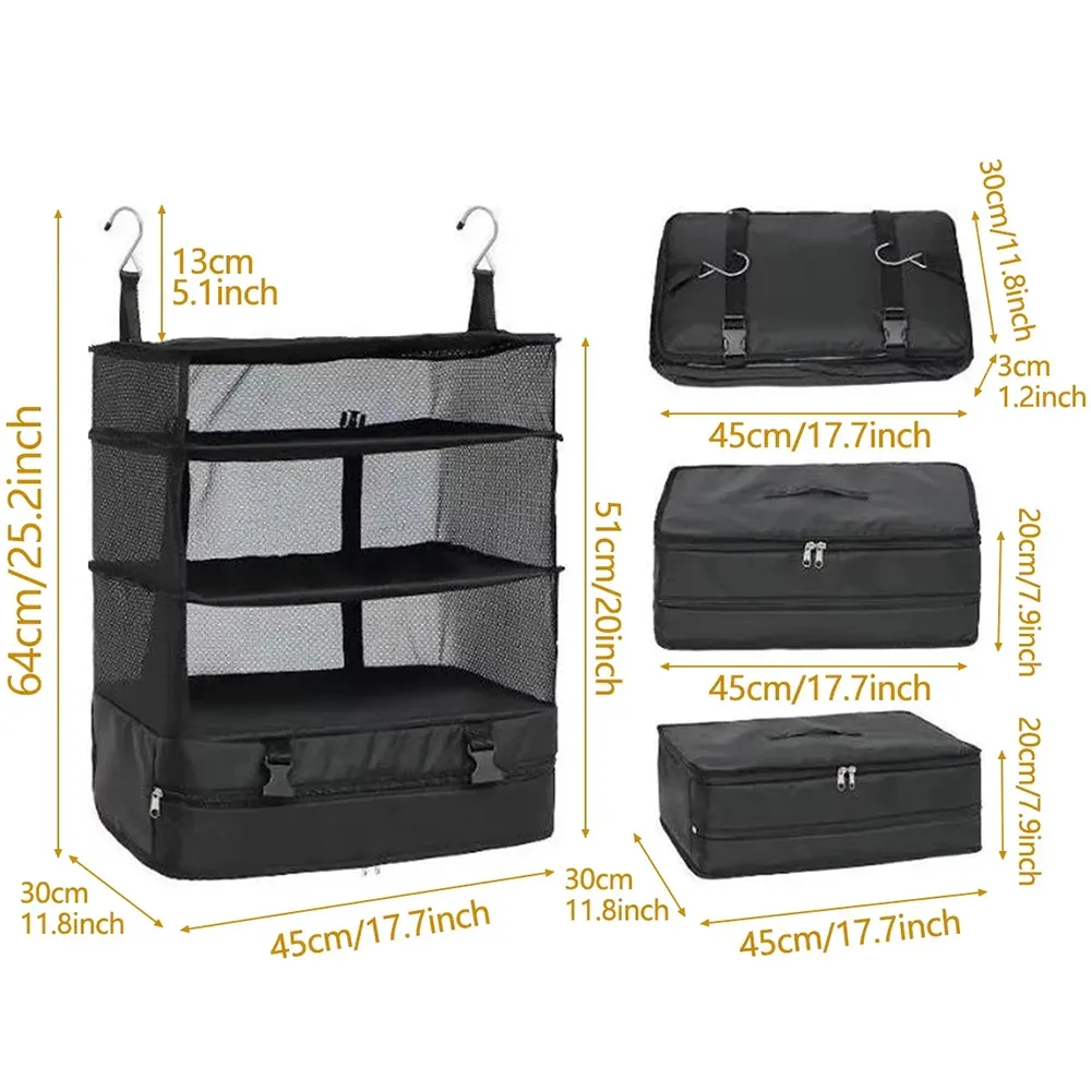 Organisateur de voyage suspendu pliable à 3 couches – Sac de rangement multifonctionnel pour vêtements et articles de toilette 5