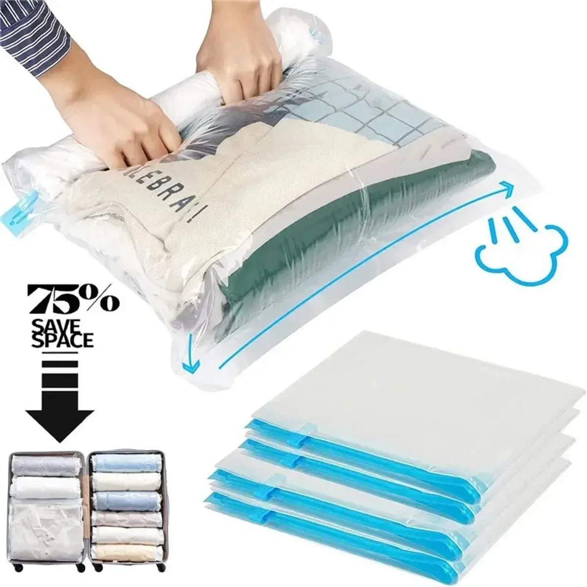 Sacs de compression sous vide pour vêtements, compatibles bagages – Lot de 1, 3 ou 5 pièces