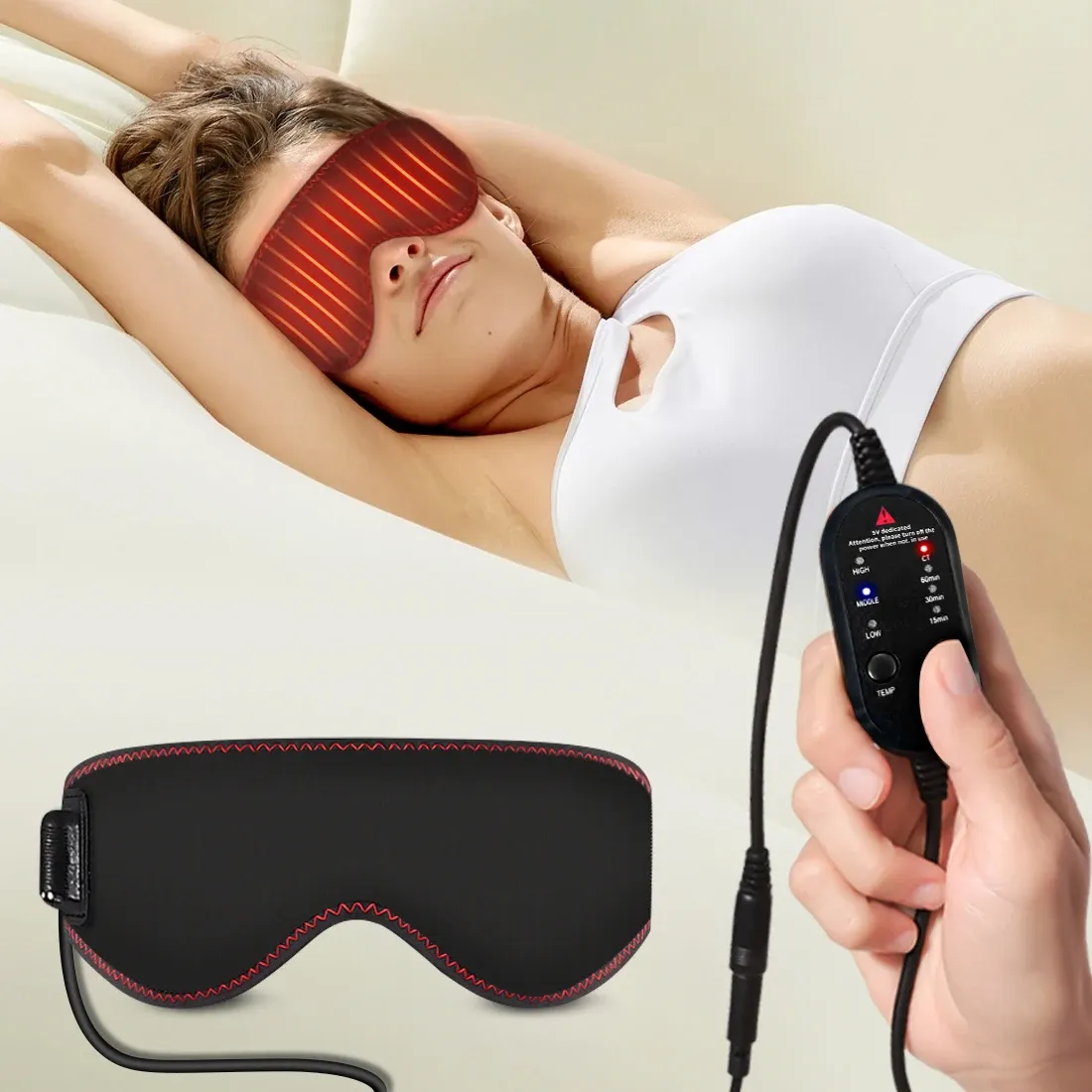Masque chauffant pour les yeux secs à 3 niveaux de chaleur, pour le sommeil et les cernes 3