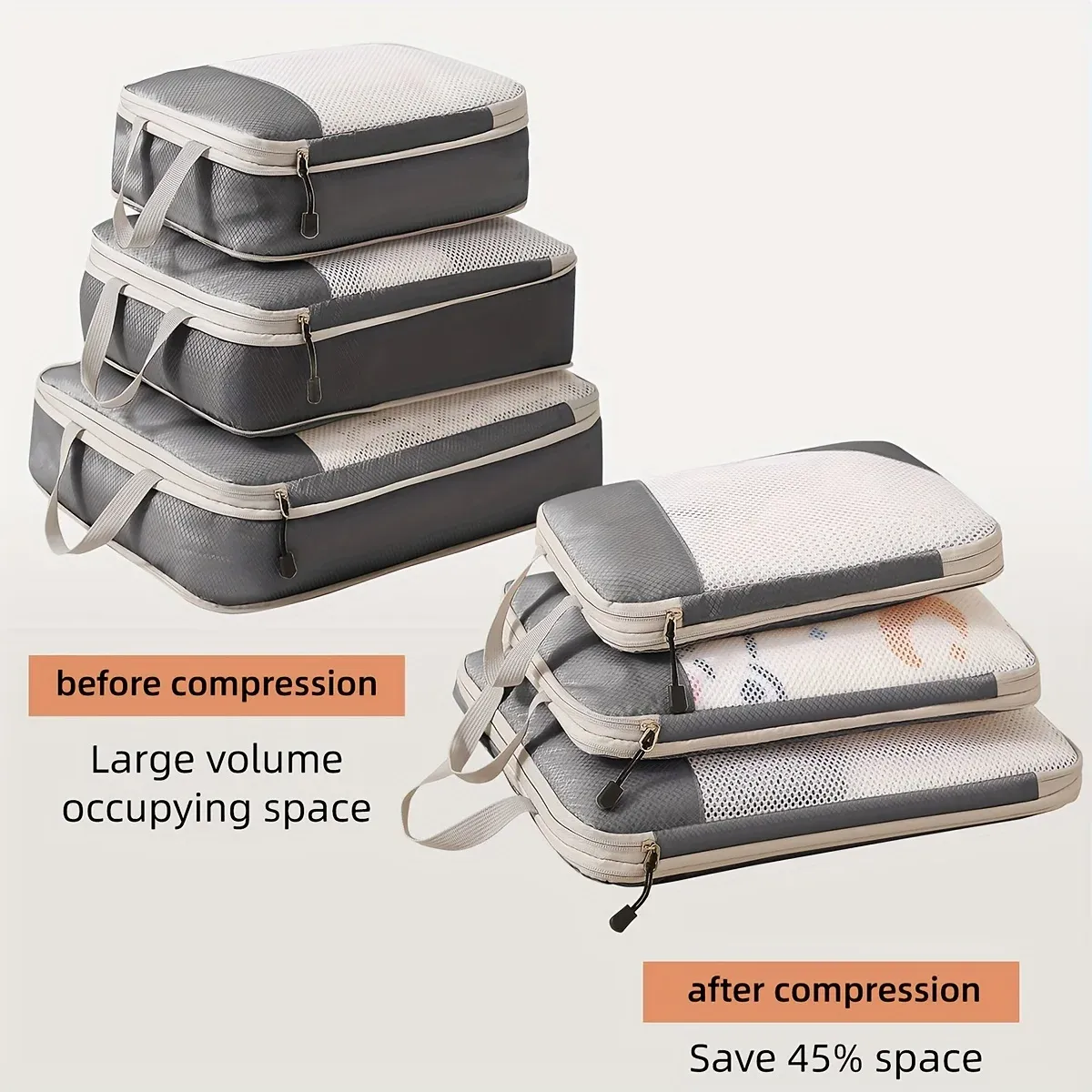 Cubes de compression de voyage 3 pièces, organisateurs de bagage à main 10