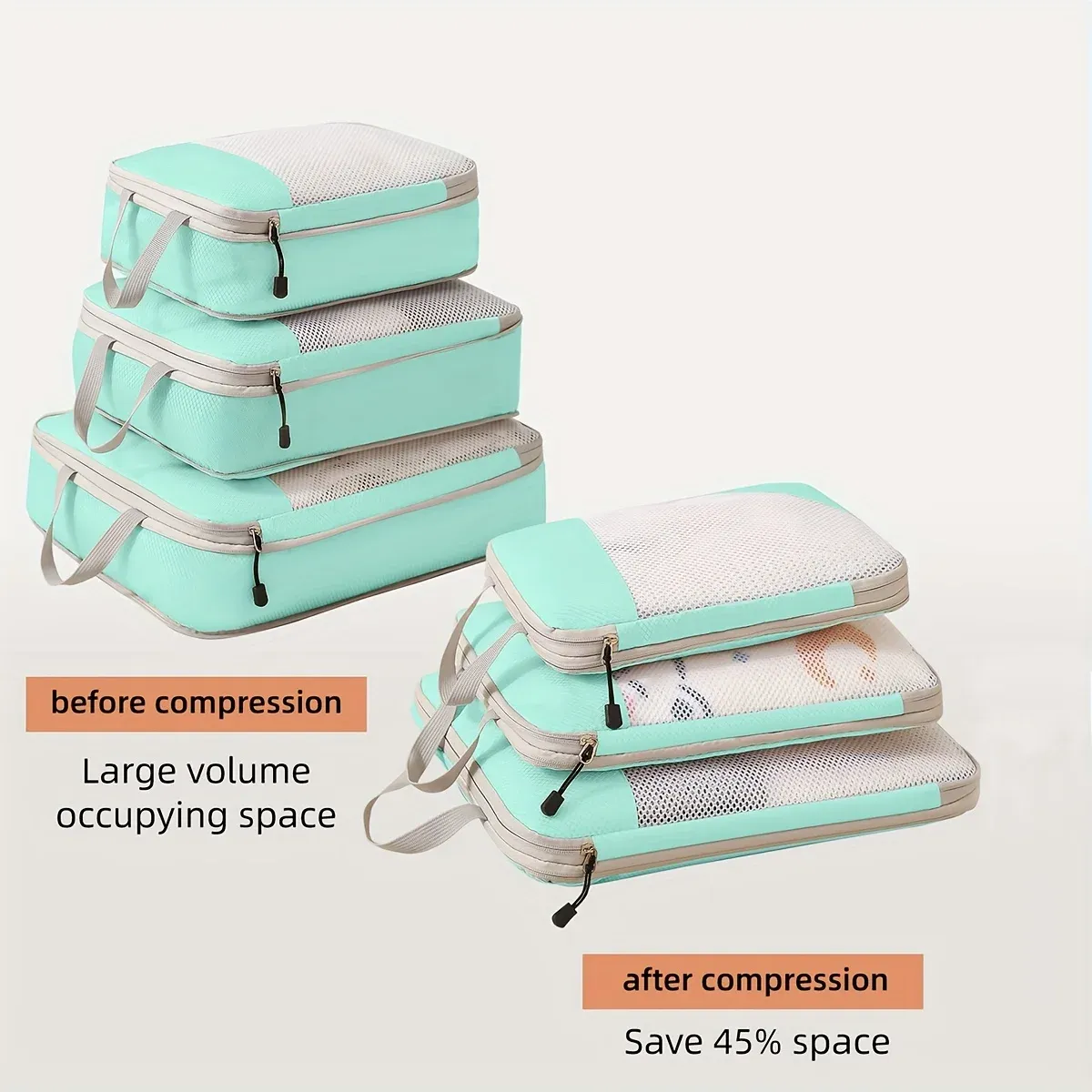 Cubes de compression de voyage 3 pièces, organisateurs de bagage à main 9