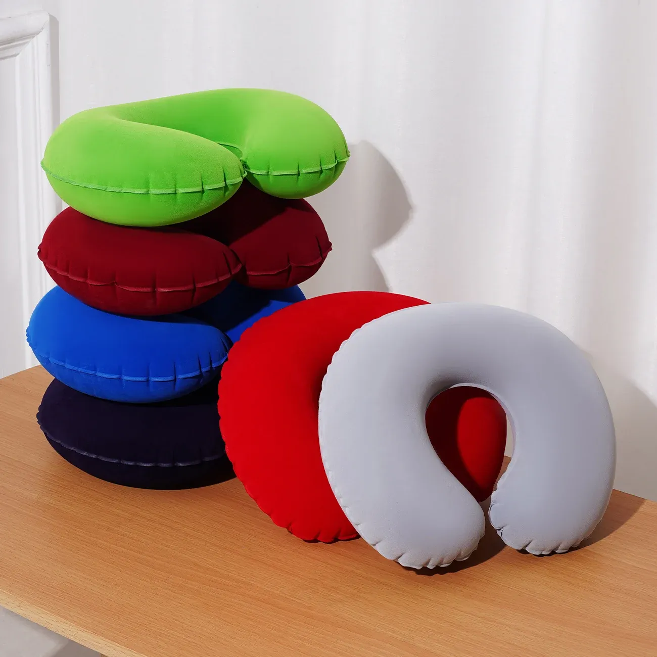 Oreiller de voyage gonflable floqué, coussin de soutien portable pour l'avion, la voiture et la maison 3